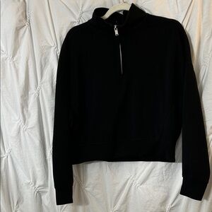 Women's Black Cropped Quarter Zip-Up Lightweight Sweatshirt